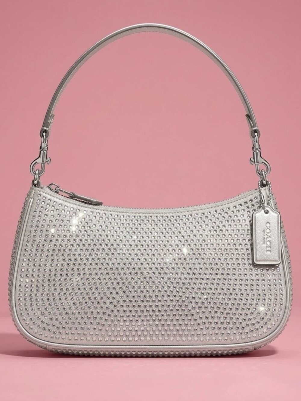 NWT Coach Teri Shoulder Bag Metallic Silver Crystal Rhinestones